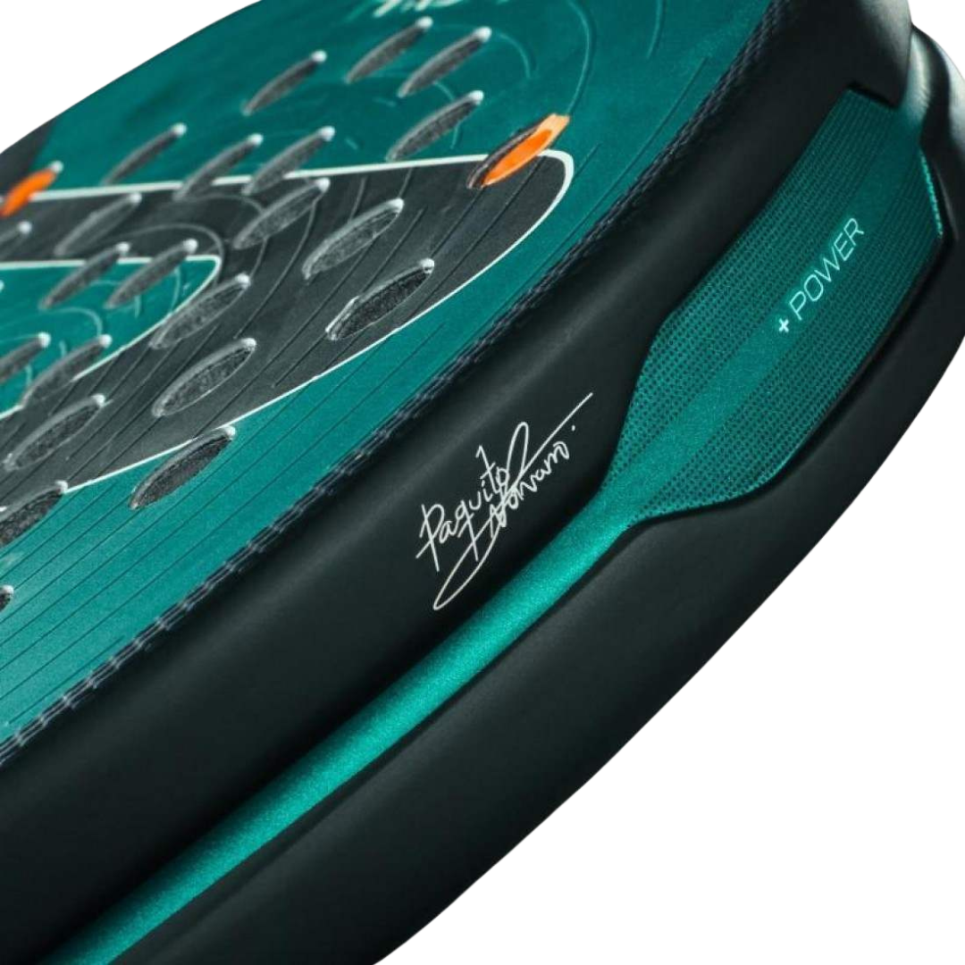 Close-up of a Pagani car seat with branding and 'Power' button.
