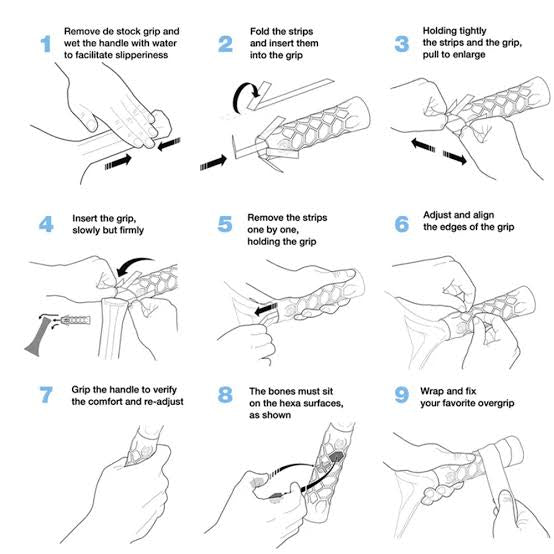 Step-by-step guide on how to modify a handle grip with illustrations and text.
