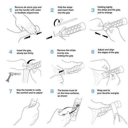 Step-by-step guide on how to modify a handle grip with illustrations and text.