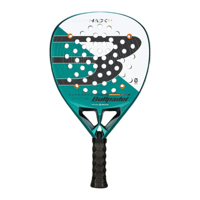 Teal and black Bullpadel paddle racket on a white background