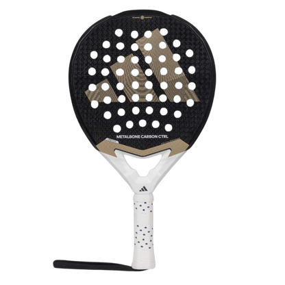 Padel racket with black and white design on a white background