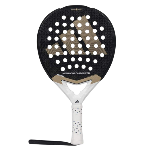 Padel racket with black and white design on a white background