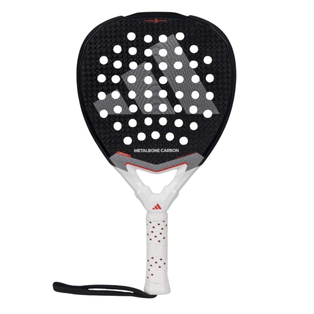 Padel racket with black and white design on a white background