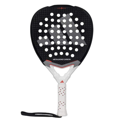 Padel racket with black and white design on a white background
