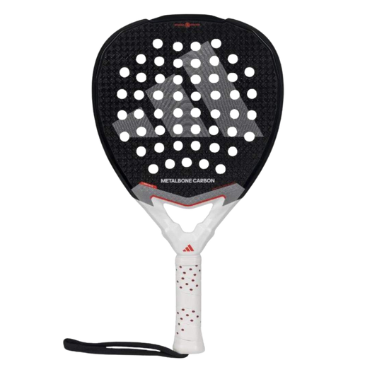 Padel racket with black and white design on a white background
