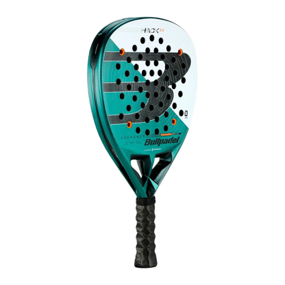 Teal and black Bullpadel paddle racket on a white background