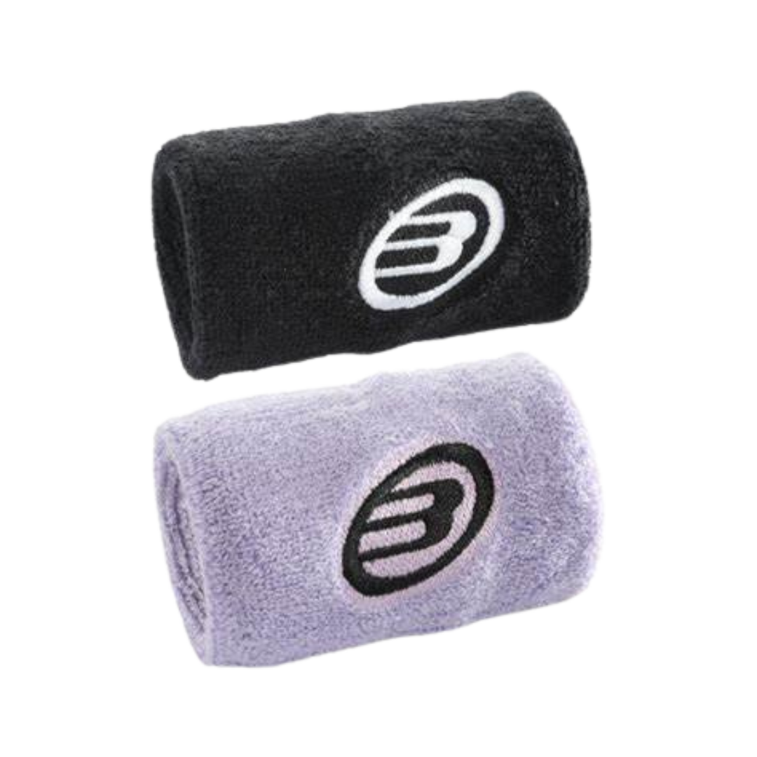 Two wristbands, one black and one gray, with a logo on a white background.