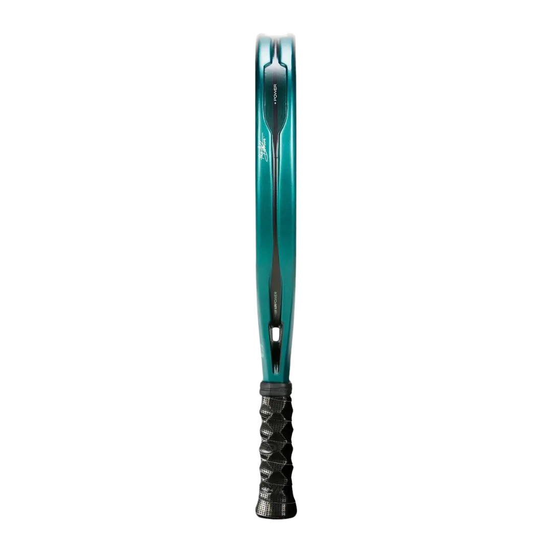 Teal and black baseball bat on a white background
