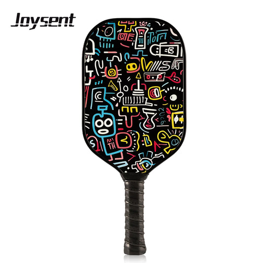 Colorful paddle with abstract design on a white background, featuring the brand 'Joysent'.