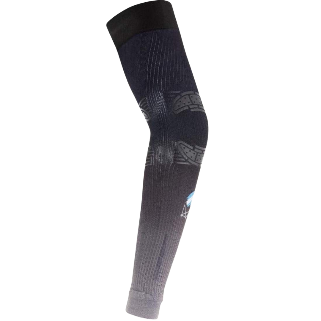Black and gray compression sleeve on a white background