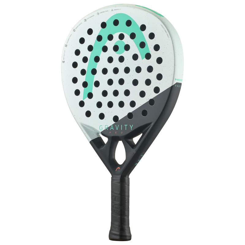 Padel racket with black and green design on a white background
