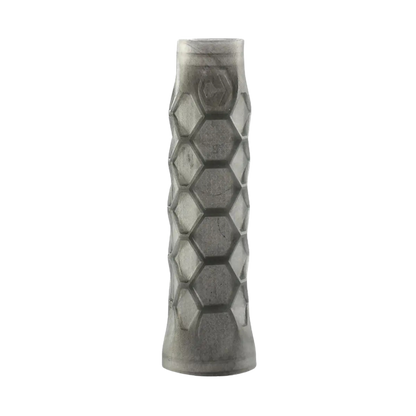 Hexagonal patterned cylindrical object on a white background