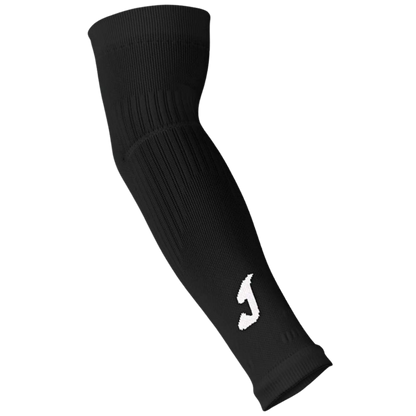 Black arm sleeve with a white logo on a white background