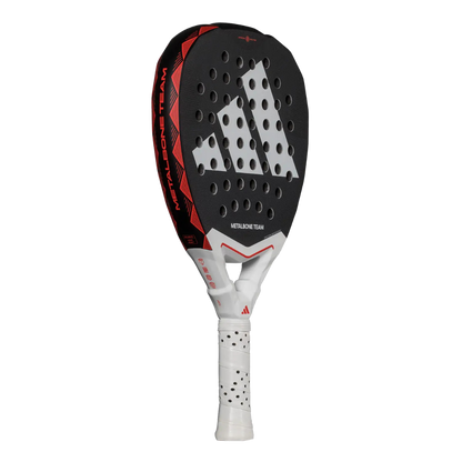 Adidas tennis racket with black and red design on a white background