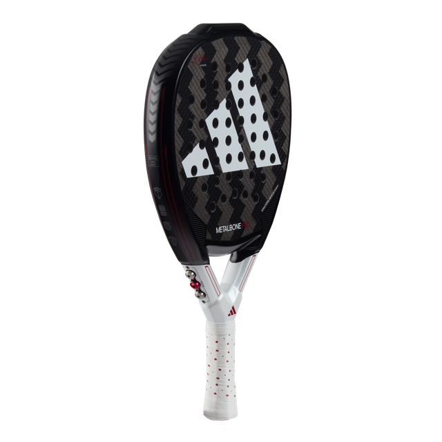 Adidas tennis racket with black and white design on a white background