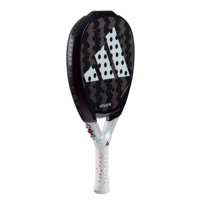 Adidas tennis racket with black and white design on a white background