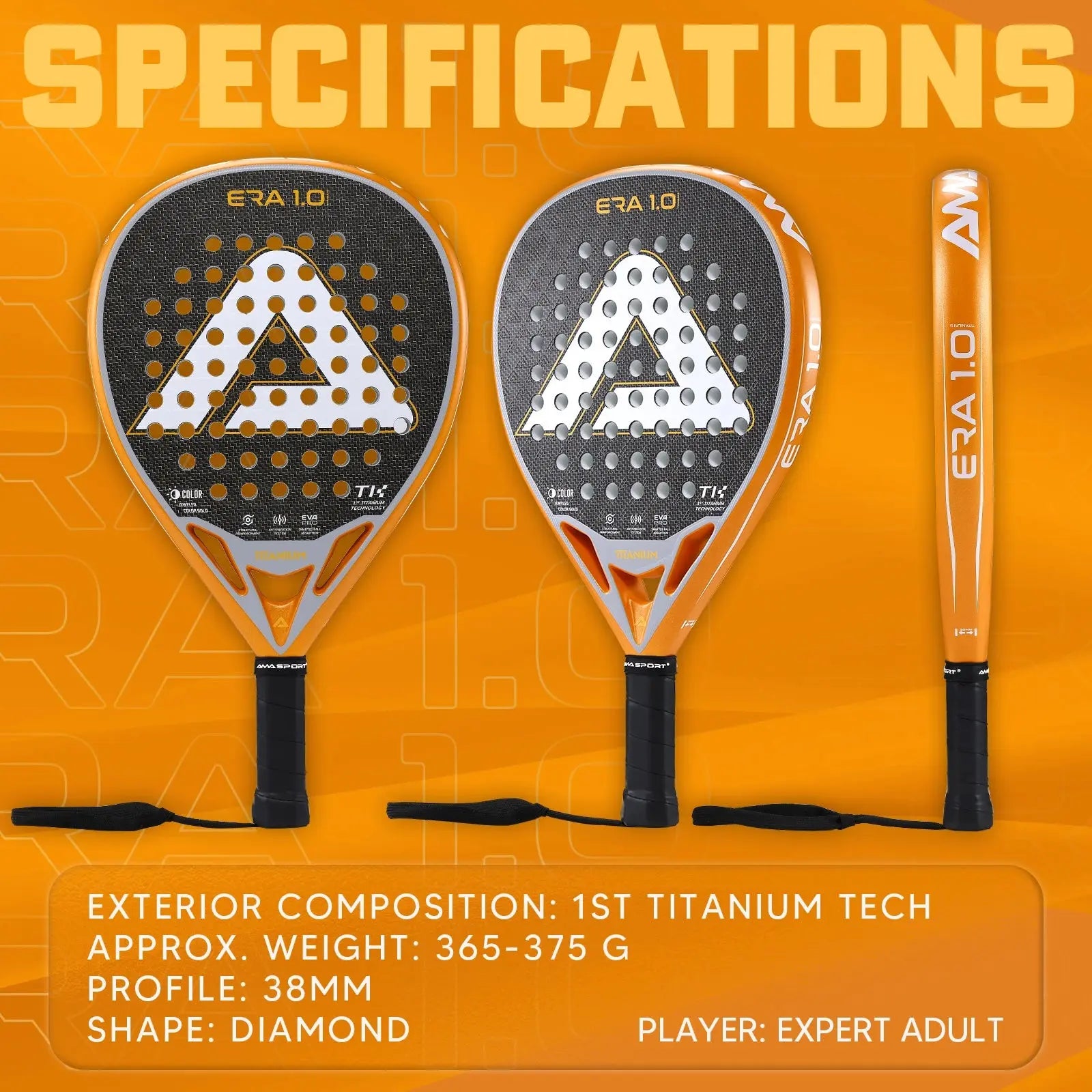 AMA SPORT 1St Titanium Gold Padel Rackets Ace Padel Gear