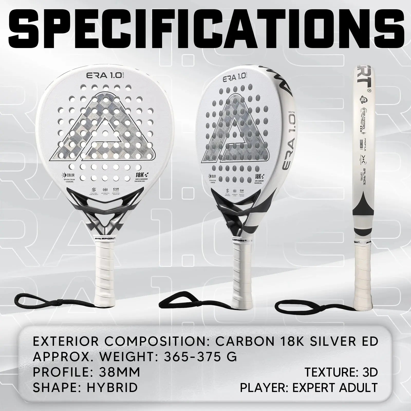 AMASport 18k 3d Carbon Fibre surface Ace Padel Gear