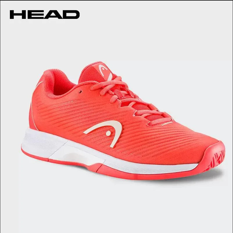 Red sports shoe with white sole on a light gray background, featuring the HEAD brand.