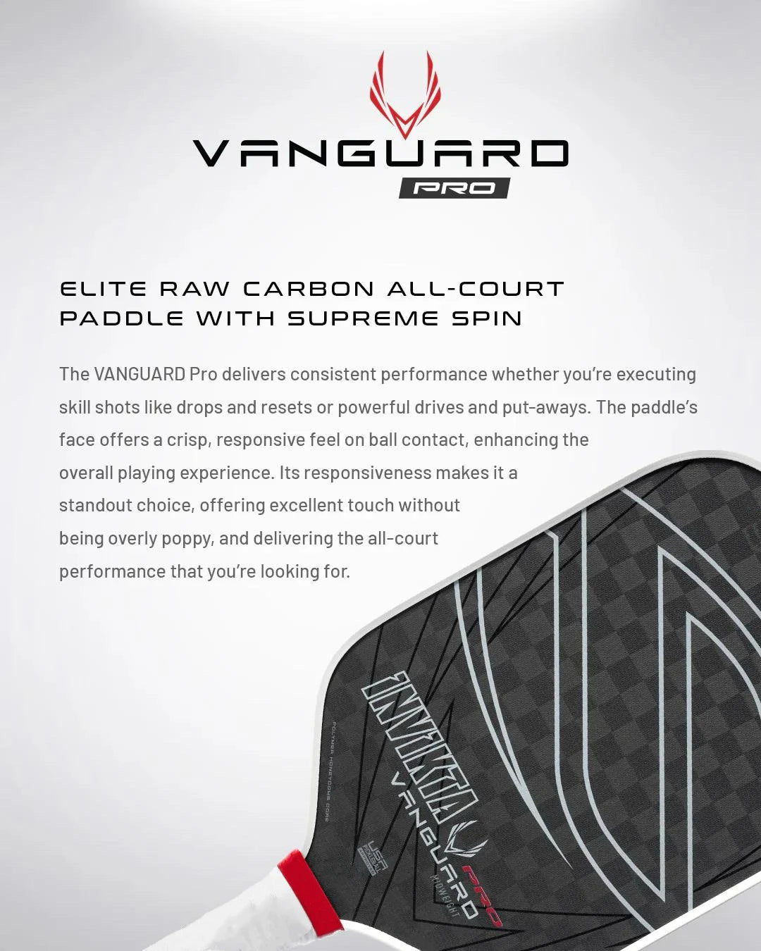 Vanguard Pro paddle with text on a white background