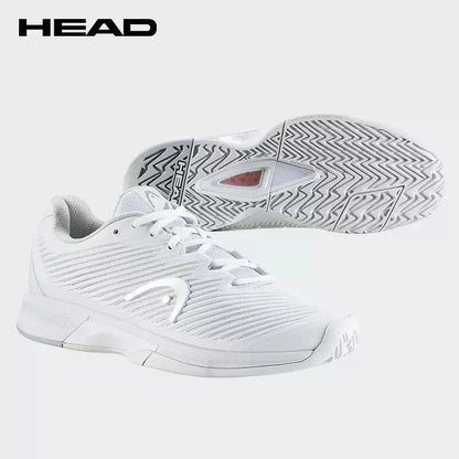 White sports shoes with a brand logo on a white background