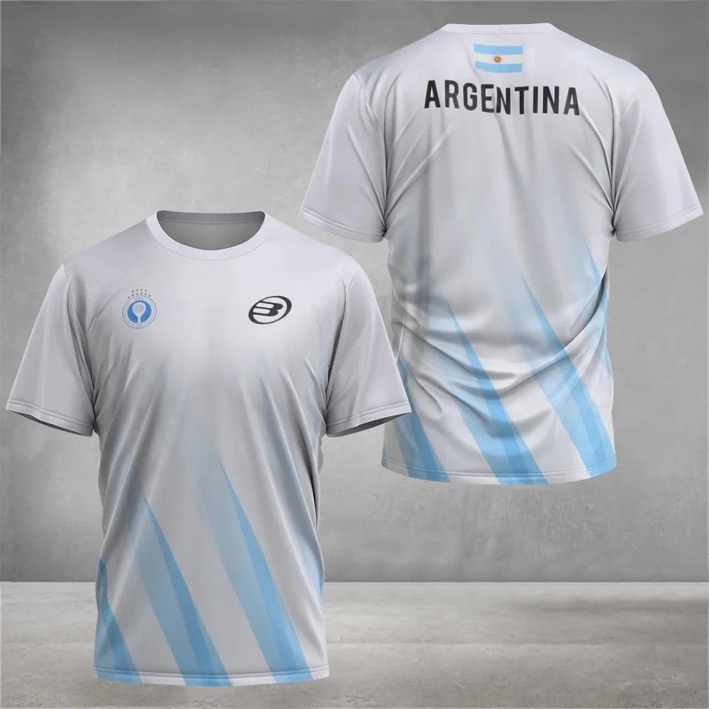 Gray sports jersey with blue and white stripes on a gray background