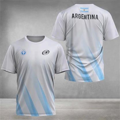 Gray sports jersey with blue and white stripes on a gray background