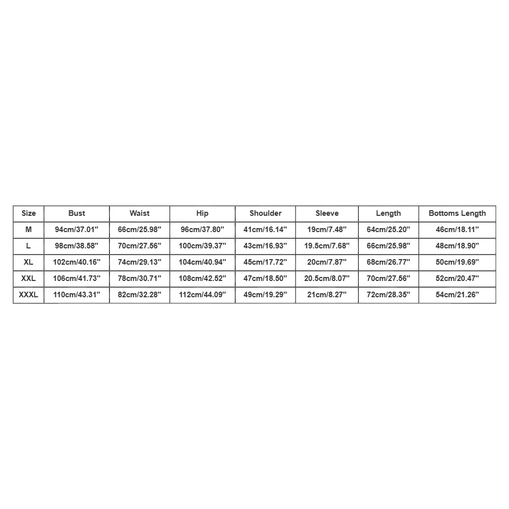 Measurement chart for clothing sizes with various dimensions listed.
