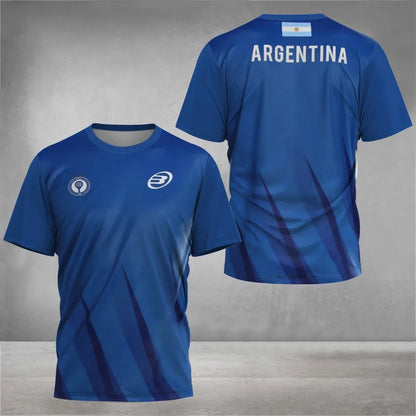 Blue sports jersey with 'ARGENTINA' on the back against a gray background