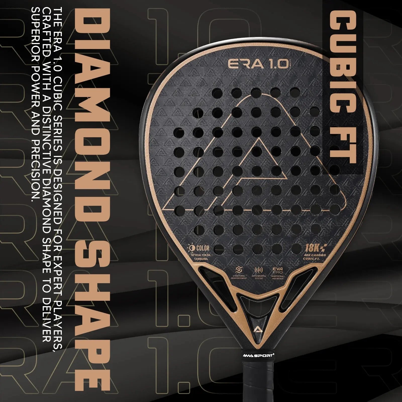 AMASPORT 18K Carbon Cubic Padel Racket: Expert Control, Explosive Power. Ace Padel Gear