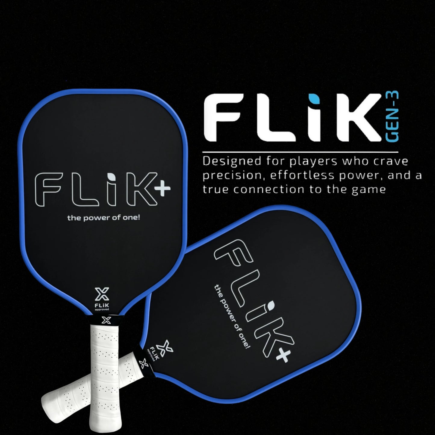 Two pickleball paddles with 'Flik' branding on a black background
