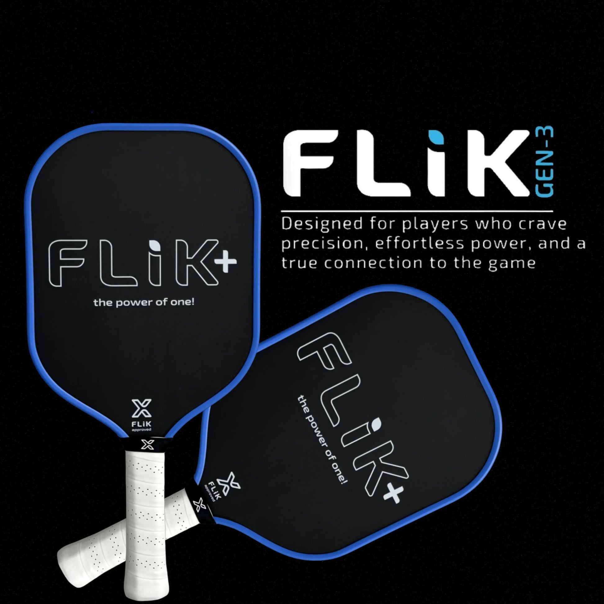 Two pickleball paddles with 'Flik' branding on a black background