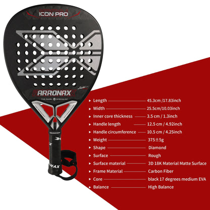 ARRONAX 2024 Padel Racket - Carbon Fiber Soft EVA Face Ace Padel Gear