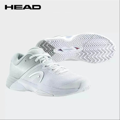 White athletic shoe with sole showing pattern on a light gray background, featuring the HEAD brand.