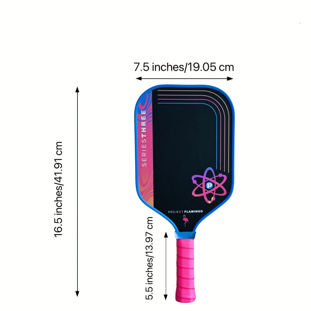 Pickleball paddle with measurements on a white background