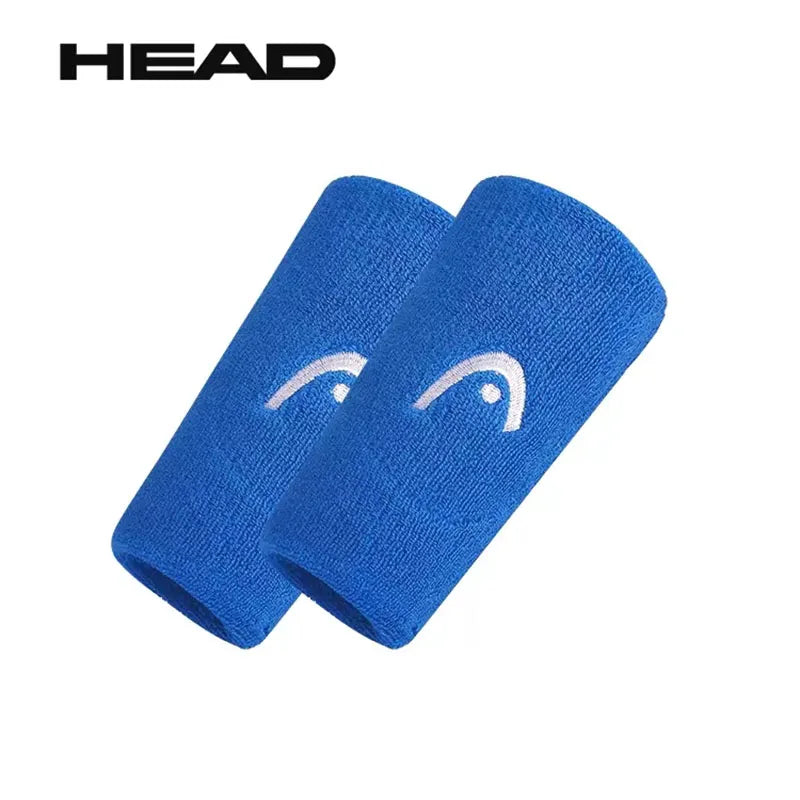 Pair of blue wristbands with a white logo on a white background, featuring the HEAD brand.