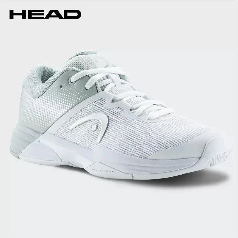 White athletic shoe with HEAD logo on a light gray background