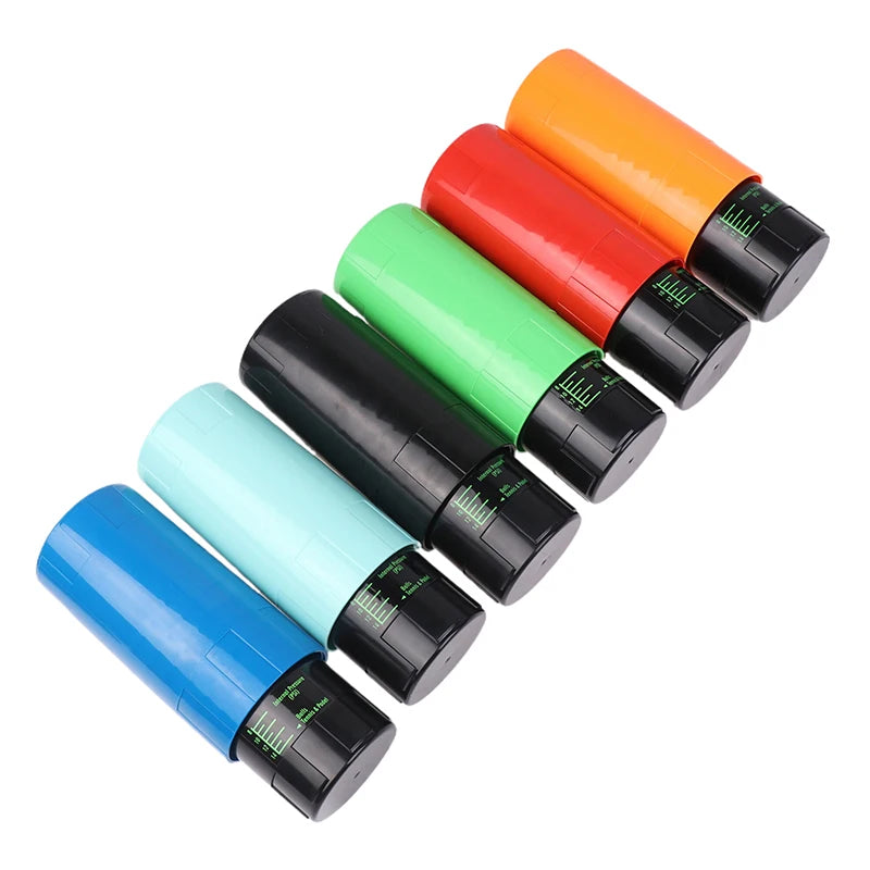 Set of colorful cylindrical batteries with digital displays on a white background