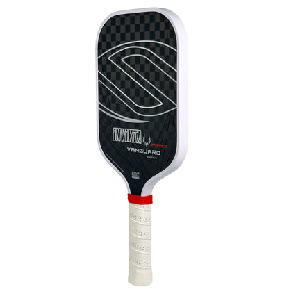 Pickleball paddle with black and white design on a white background