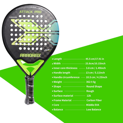ARRONAX 2024 Padel Racket - Carbon Fiber Soft EVA Face Ace Padel Gear