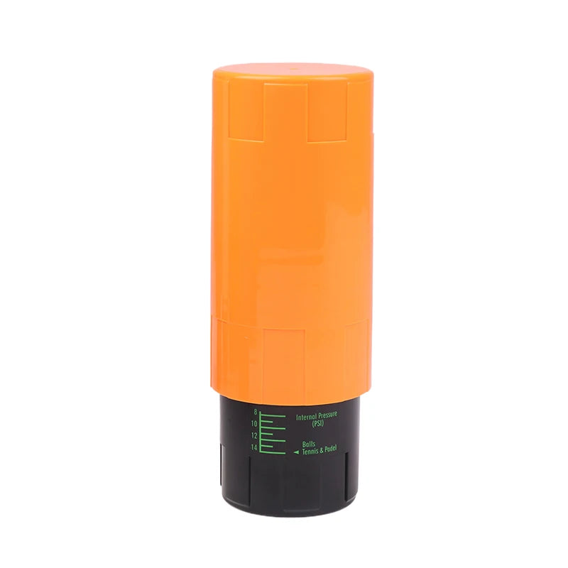 Orange cylindrical device with black base on a white background