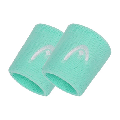 Two turquoise wristbands with a logo on a white background