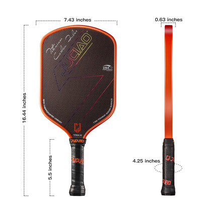 Pickleball paddle with measurements on a white background