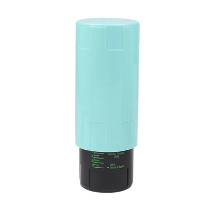Turquoise and black cylindrical container on a white background
