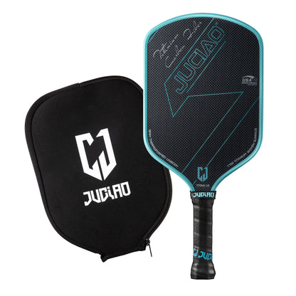 Pickleball paddle with black carrying case on a white background, featuring the JUCIAO brand.