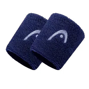 Two navy blue wristbands with a logo on a white background