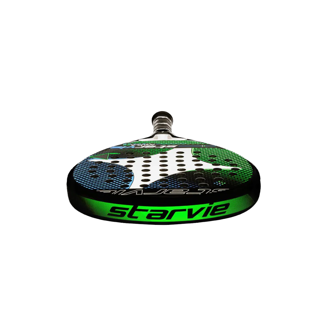 Paddle with green and black design on a white background