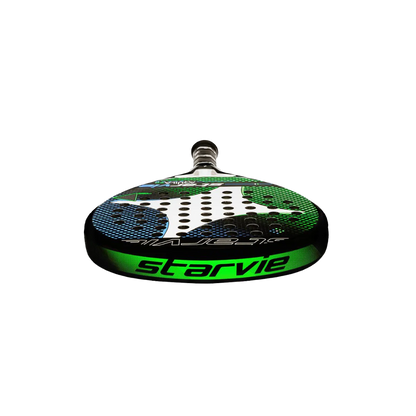 Paddle with green and black design on a white background