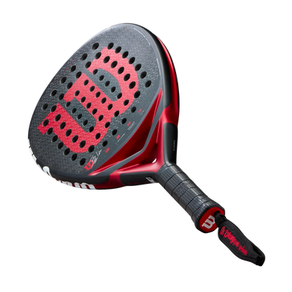 Paddle with red and black design on a white background