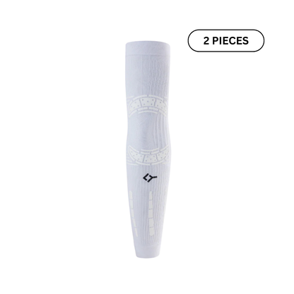 White compression sleeve with brand logo on a white background